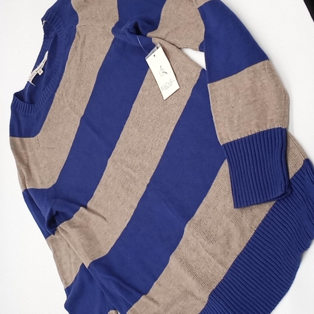 RACHEL Rachel Roy Striped Crew Neck Sweater Blue Heather Almond S